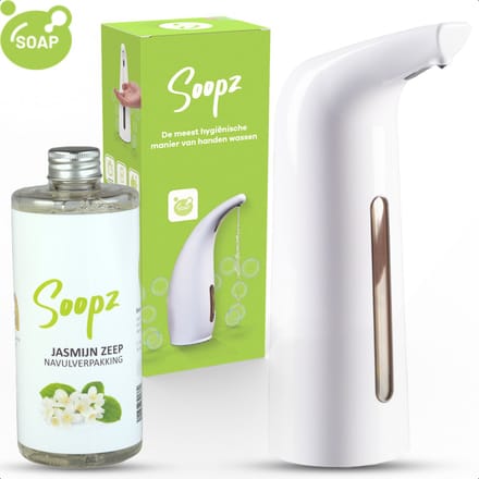 Soopz Automatische Zeepdispenser – Wit – Pure White Elegance – Zeeppompje met Bewegingssensor – Met Jasmijn Zeep