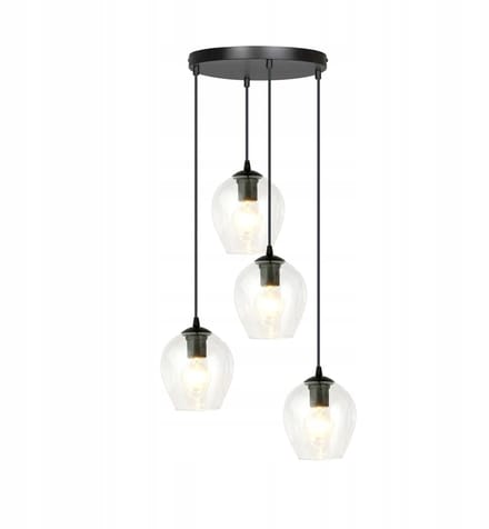 Zwarte hanglamp met glazen bollen, rond, 40 cm, 4xE27