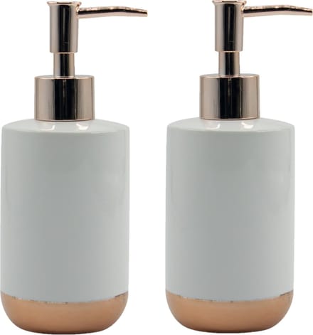 MSV Zeeppompje/dispenser - 2x - Amman - keramiek - wit/koper - 7 x 17 cm - 260 ml