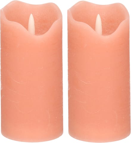 Stern Fabrik LED kaars/stompkaars - 2x - roze - D7,5 x H15 cm - timer - 3D vlam