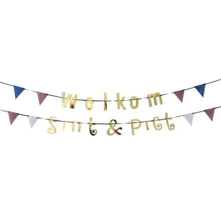 Sinterklaas letterslinger sint en piet, formaat: 2 x 1.5 m.