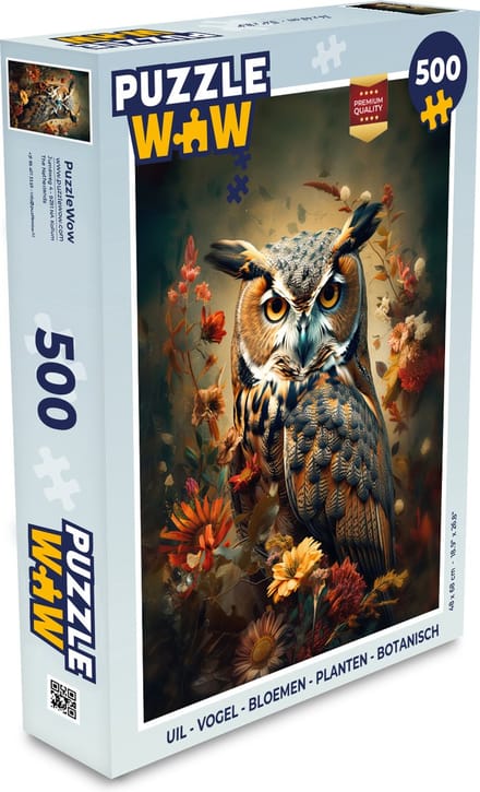 Puzzel Uil - Vogel - Bloemen - Planten - Botanisch - Legpuzzel - Puzzel 500 stukjes