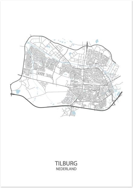 De Lange Koe Poster - Tilburg Plattegrond - 42 X 29.7 Cm - Wit