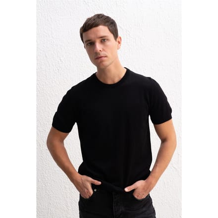 Eenvoudig Crew Neck Geribbelde T-shirt
