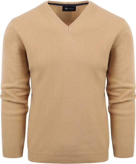 Suitable Pullover Wol V-Hals Beige - Maat XL - Heren