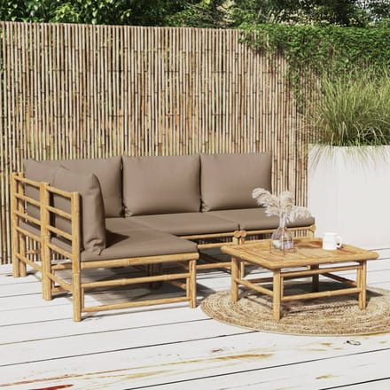 vidaXL - 5-delige - Loungeset - met - kussens - bamboe - taupe