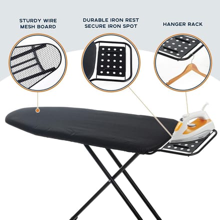 Dailygoods - Grote Verstelbare Strijkplank met Hittebestendige Hoes - Zwart