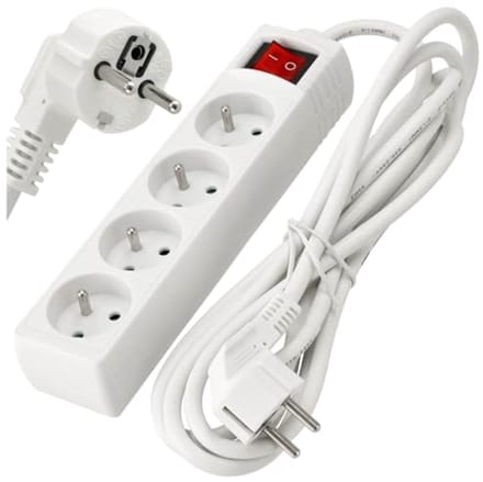 Verlengsnoer met schakelaar - 3 m - 4 x 230V - veiligheid en energie-efficiëntie - wit