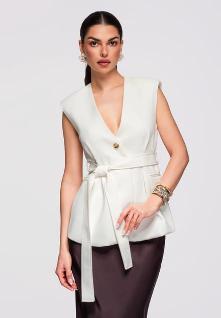 OMBRE Gilet - Slim Fit - Knopen - Effen Ecru S