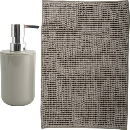 MSV badkamer droogloop mat - Milano - 40 x 60 cm - met bijpassende kleur zeeppompje - beige