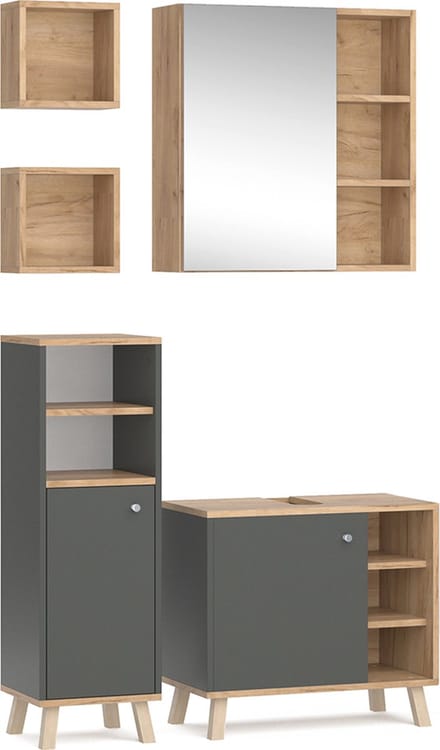 Vicco Badkamermeubel set Senyo, Antraciet, 5-delig