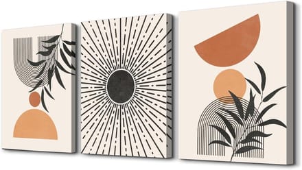 Canvas Schilderij Set - Abstracte Bladeren - Muurdecoratie Wonen - HD Micro Sproei Techniek - 3x 50x70cm - Botanisch Zwart Rood