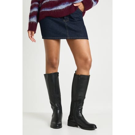 boohoo Dames Chunky kniehoge platte laarzen met elastisch paneeldetail | Black | Maat: 3