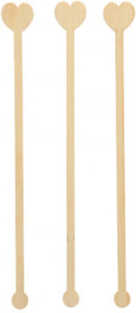 Papstar Herbruikbare hart vormige roerstaafjes - 100 st - hout - 20 cm - Duurzaam