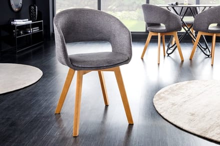 Design stoel NORDIC STAR grijze structuurstof houten poten eikenlook - 43421