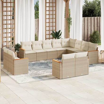 vidaXL - 12-delige - Loungeset - met - kussens - poly - rattan - beige