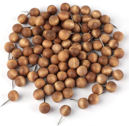 Houten punaises rond voor prikbord - donkerbruin, 100 stuks