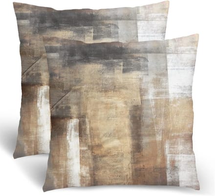Set van 2 Vierkante Kussenslopen 45x45 cm Taupe Grijsbeige Abstract Kunst Decoratie