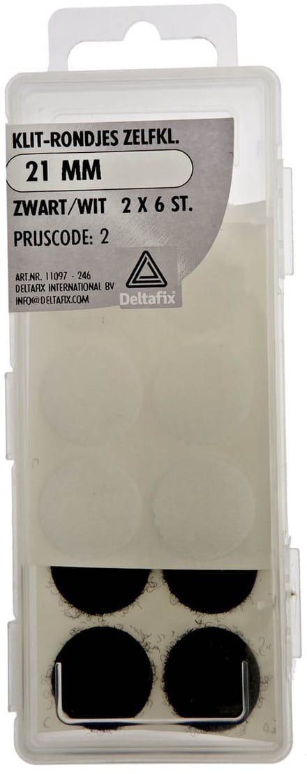 Deltafix zelfklevend klittenband rond zwart en wit - 21 mm - 2 x 6 stuks