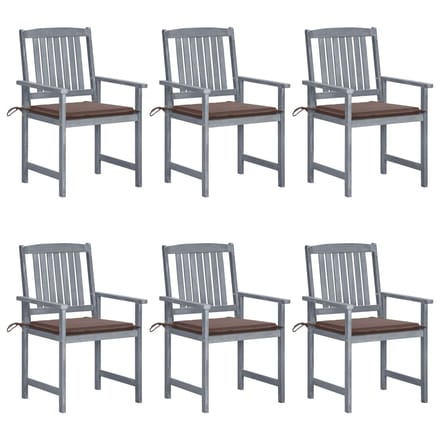 vidaXL - Tuinstoelen - 6 - st - met - kussens - massief - acaciahout - grijs