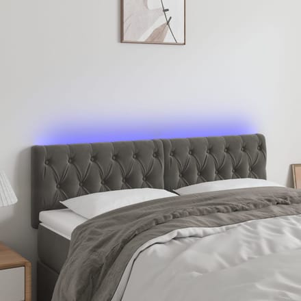 vidaXL - Hoofdbord - LED - 144x7x78/88 - cm - fluweel - donkergrijs