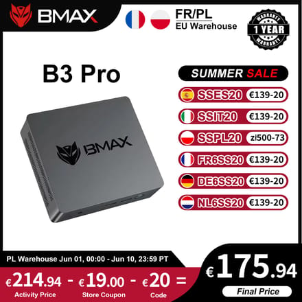 Bmax B3 Pro Mini PC Intel N4500 Processor Intel HD Graphics 8GB RAM 256GB SSD Windows 11 Ondersteuning 4K 60Hz Wifi HDMI USB Mini Computer