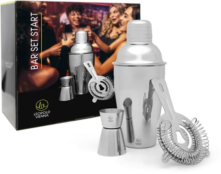 Leopold Vienna - Cocktail set Start 3-delig (cocktail shakebeker, jigger/pipet, zeef/strainer) cadeau giftset
