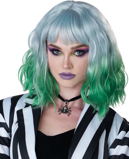 Vegaoo - Luxe grijze en groene ghost bob pruik voor vrouwen