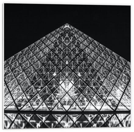 Forex - Louvre- Parijs (zwart/wit) - 50x50cm Foto op Forex