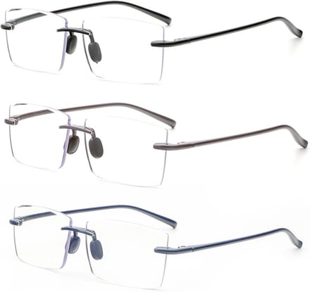 Frameloze leesbril 3 stuks - licht, anti-blauw licht, computerbril voor dames en heren