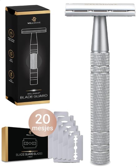 Wellshave Safety Razor Grijs - RVS + 20 Scheermesjes - Vrouwen & Mannen - Scheermes - Veiligheidsscheermes - Double Edge - Single Blade