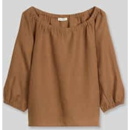 regular fit blouse van puur linnen met carmenhals