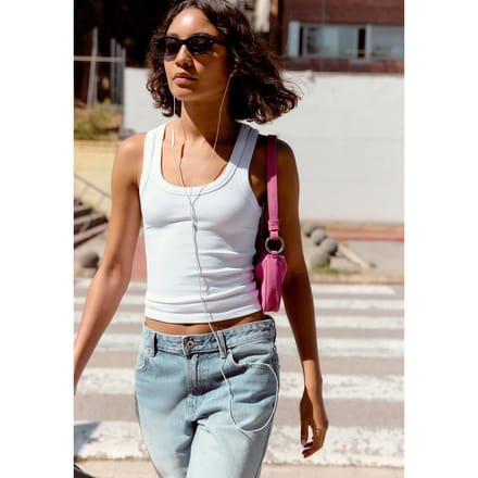 Stradivarius Katoenen racerback top met ribstructuur  Wit M