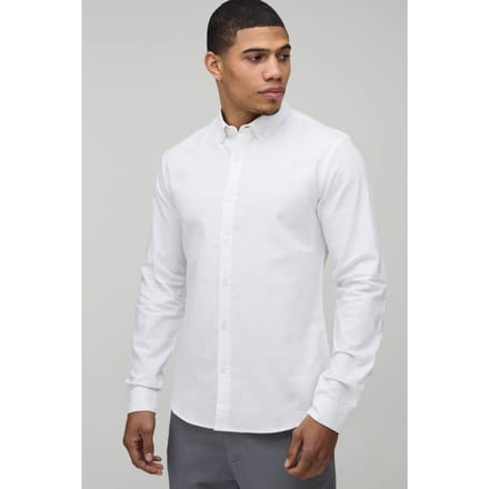 Slim fit overhemd met button-down kraag, oxford en lange mouwen | White | Size Medium