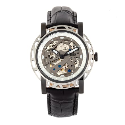 Reign Stavros automatisch skelet horloge met leren band