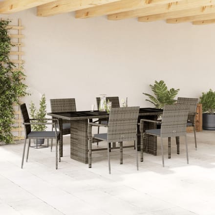 vidaXL - 7-delige - Tuinset - met - kussens - poly - rattan - grijs