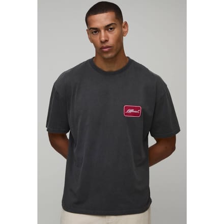 Oversized Official Gewassen Geborduurd T-shirt | Charcoal | Size Medium