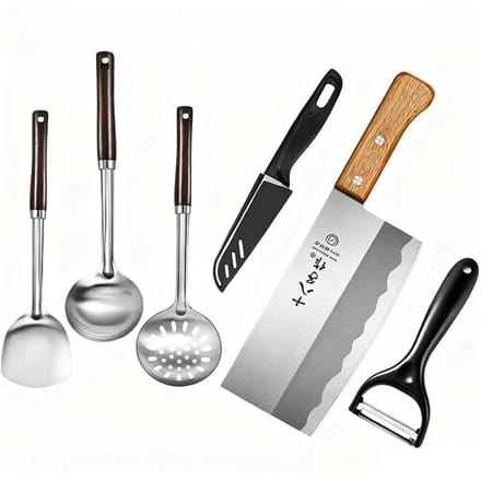 SHI BA ZI ZUO SHIBAZIZUO messenset kookcombinatieset + pan, spatel en soeplepel met vergietset