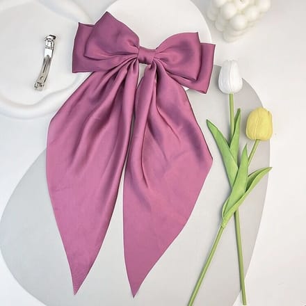 Zac's Alter Ego - Large Satin Double Hair Bow On Barrette With Tails Haarstrik - Roze