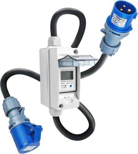Mobiele digitale stroommeter 230V AC 16A met IP65 behuizing en CEE 3-pins connector