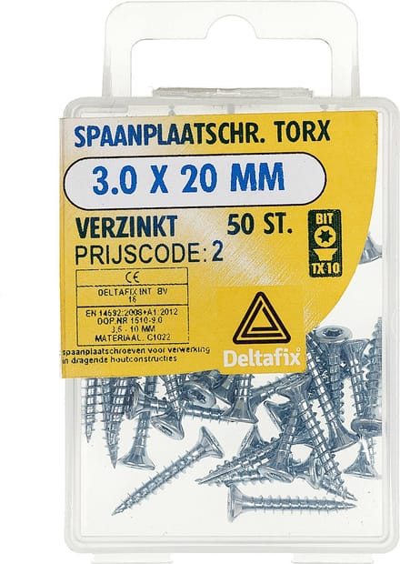 Spaanplaatschroeven Platkop Torx Verzinkt 3.0x20mm
