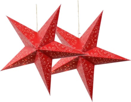 Decoris verlichte kerststerren - 2x - rood - 60 cm - papier - op batterijen
