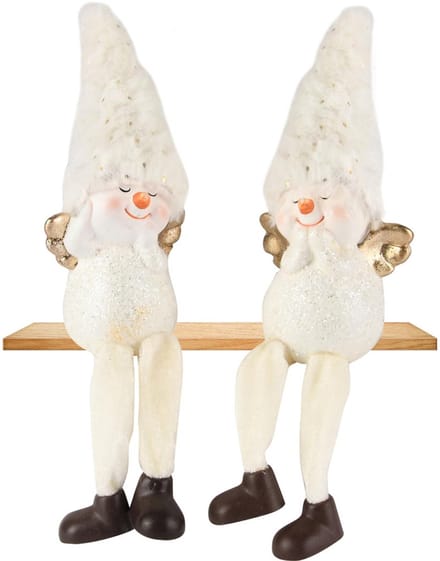 Dekoratief | Sneeuwman m/hangbeentjes, goud/wit, TC, 7x5x10cm, set van 2 stuks | A255405