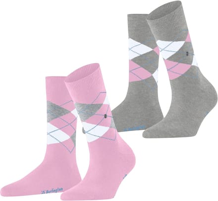 Burlington Everyday Argyle 2-Pack gedessineerd katoen sokken dames roze - maat 36-41