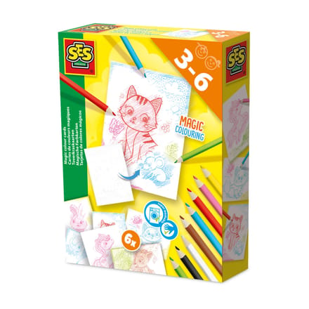 SES Creative Toverkraskaarten - 6 Kaarten met 8 Kleurpotloden - Vanaf 3 Jaar - Schoencadeautjes Sinterklaas