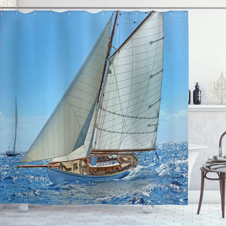 ABAKUHAUS Nautisch douchegordijn – Zeilboot Regatta – 175x220 cm – Polyester