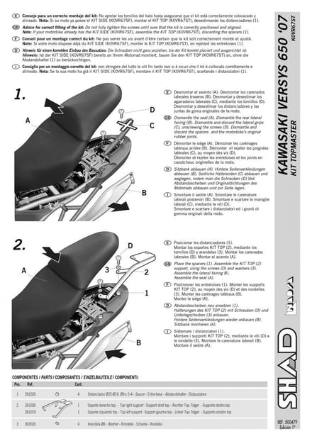 Support de top case Shad pour Moto Kawasaki 650 Versys 2007 à 2009 Neuf