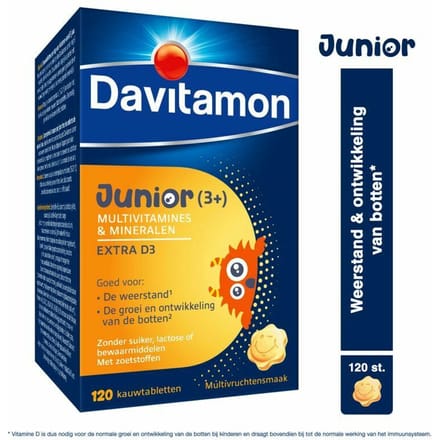 Davitamon® Junior Multivruchten Multivitamines - 120 Kauwtabletten Vanaf 3 Jaar