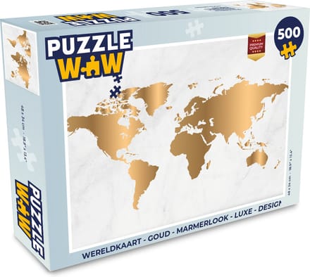 Puzzel Wereldkaart - Goud - Marmerlook - Luxe - Design - Legpuzzel - Puzzel 500 stukjes