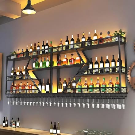Wandwijnrek Metaal met LED-Verlichting en Modulaire Flessenhouder